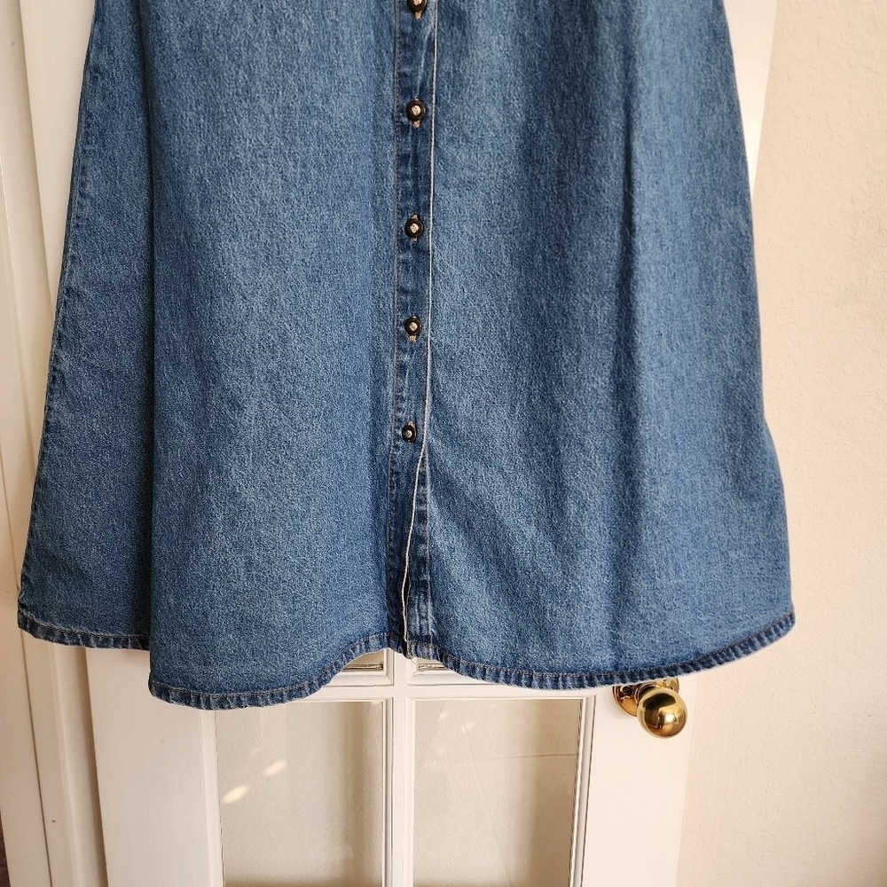 Studio West Vintage 100% Cotton Button-Front Midi Denim Skirt Elastic Back Small - Picture 7 of 11